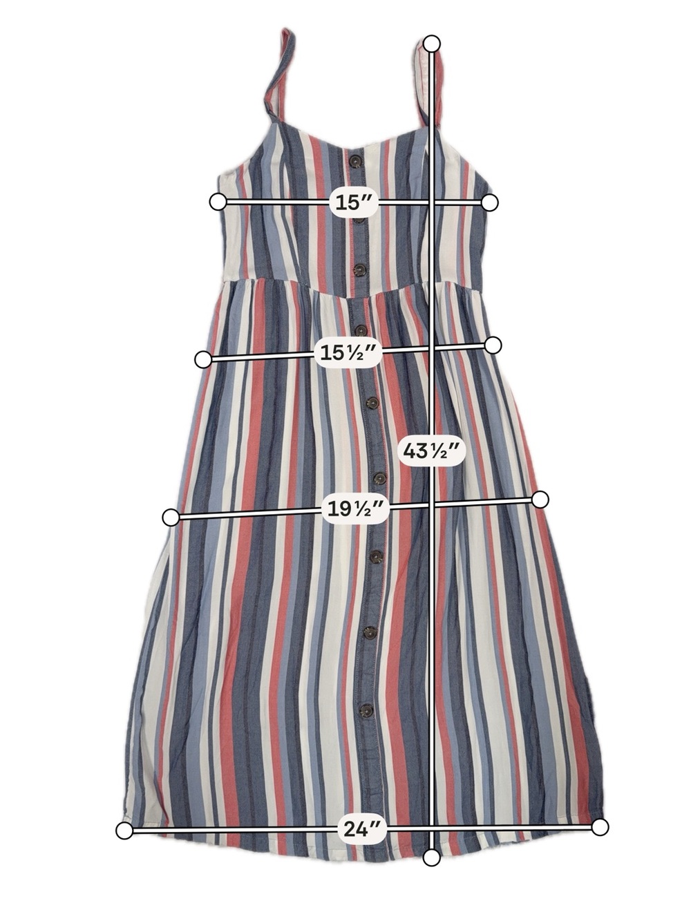 Striped Button-Front Midi Dress in Blue, Cream & Coral Size Small - Picture 6 of 10